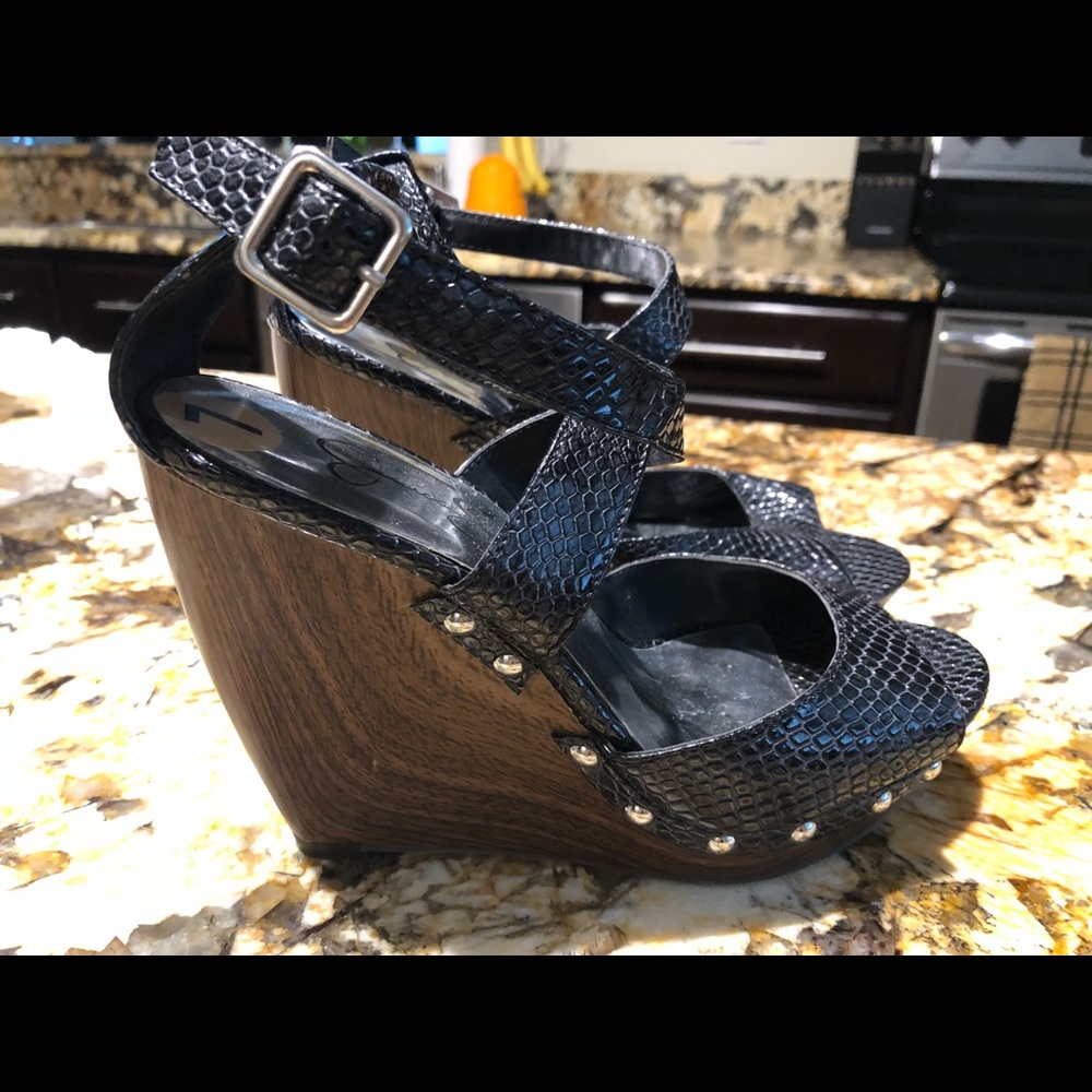 Jessica Simpson Studded Snakeskin Wedges size 7